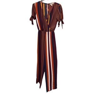 Xtraordinary‎ Striped Jumpsuit XS Tie Sleeve V Neck Casual Boho Concert